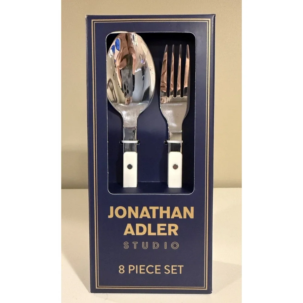 NEW Jonathan Adler Studio Stainless Steel Flatware 8 Piece Set White